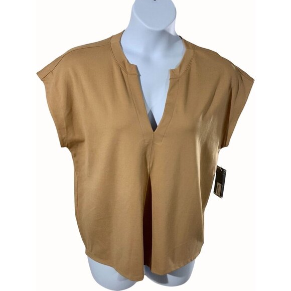 Worthington Size XXL Honey Gold Cap Sleeve Relaxed Fit Split Neck Blouse NEW - Picture 1 of 8